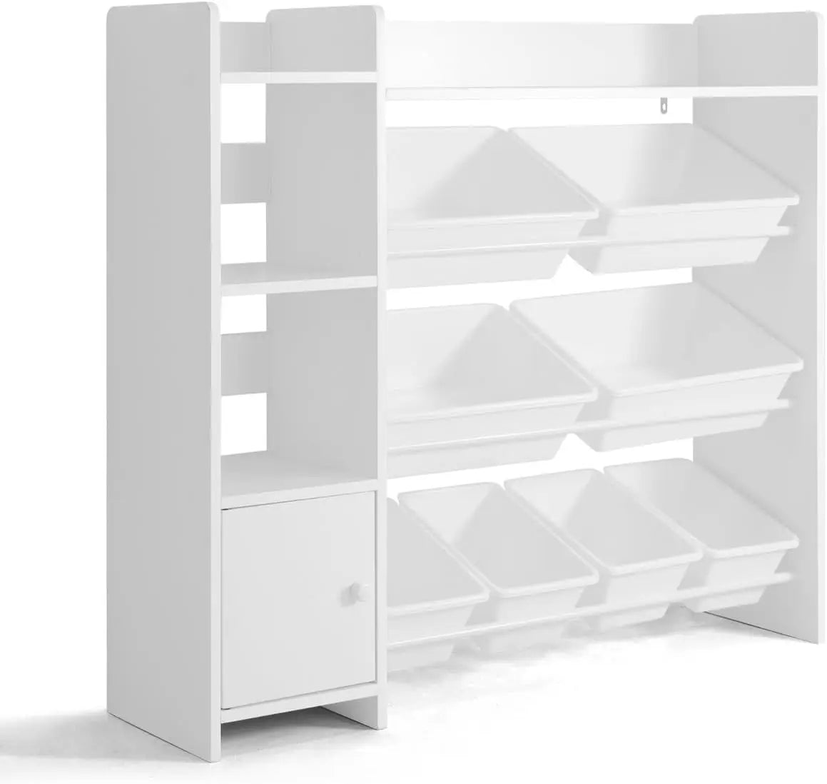 Toy Organizer with 8 White Plastic Bins