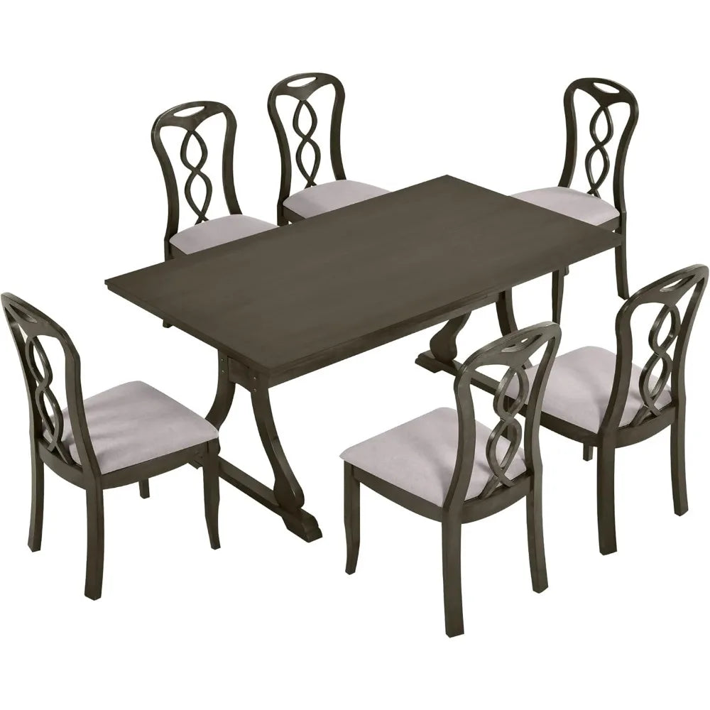 Gray Wood Retro 7 Piece Dining Set