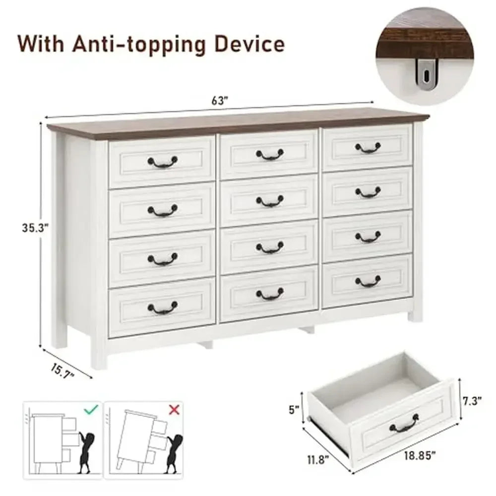 White Farmhouse 12-Drawer Dresser