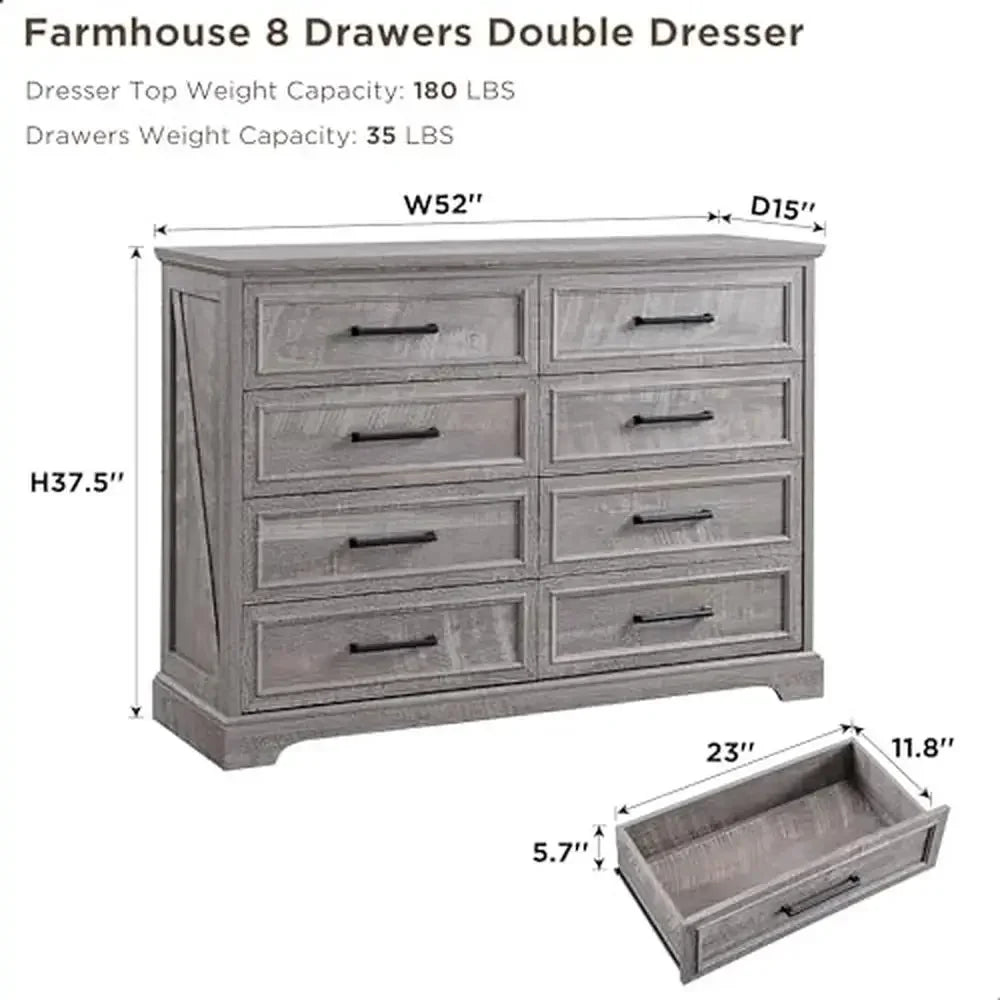 Rustic Grey 8 Drawer Dresser