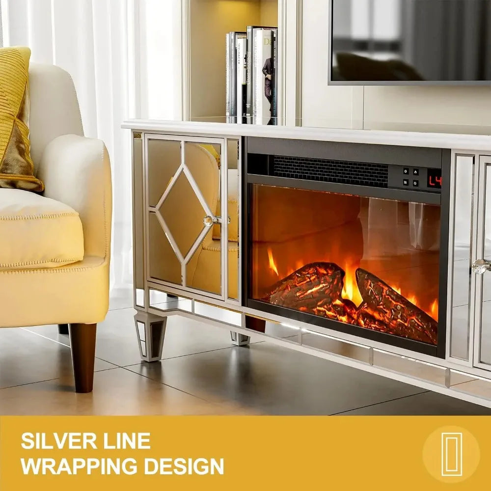 Mirrored Electric Fireplace Entertainment Center w/Changing Colors