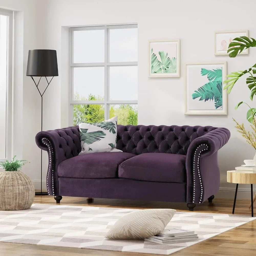 Button Tufted Velvet Chesterfield Loveseat