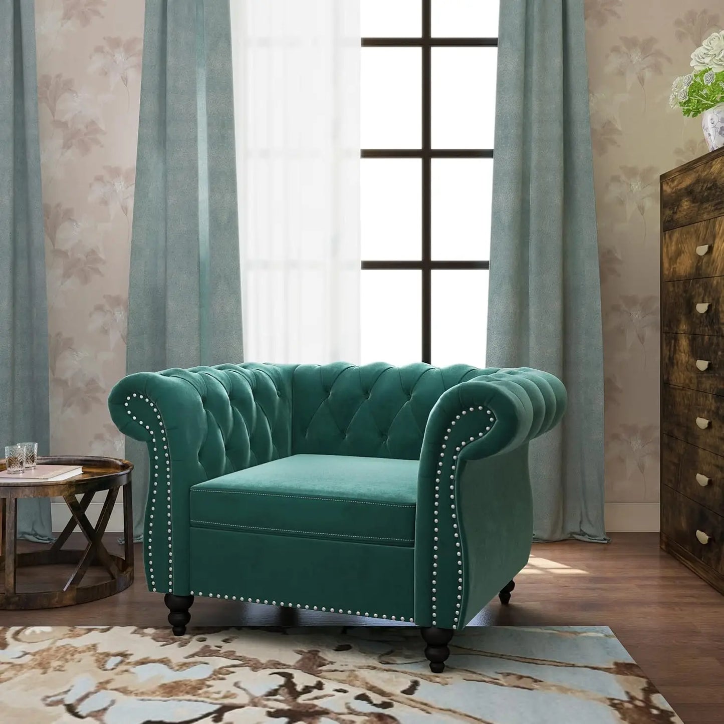 Green 2pc Velvet Chesterfield Living Room Set