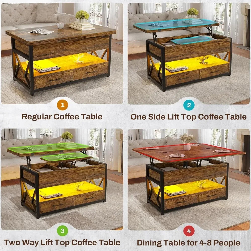 LED Lift Top Coffee Table with Storage