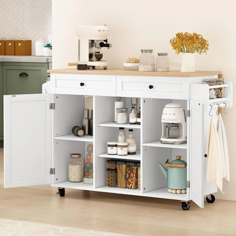 Kitchen Island On Wheels, Rolling Kitchen Island Cart with Drop Leaf Countertop, Barn Door Kitchen Island Table