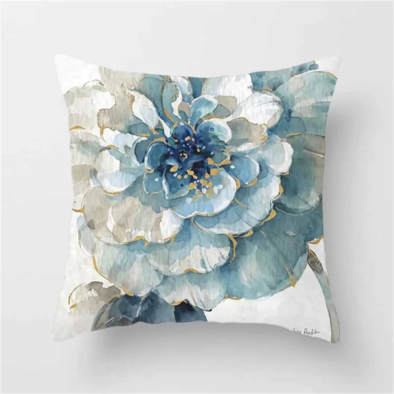 Blue Flower Print Accent Pillow Case