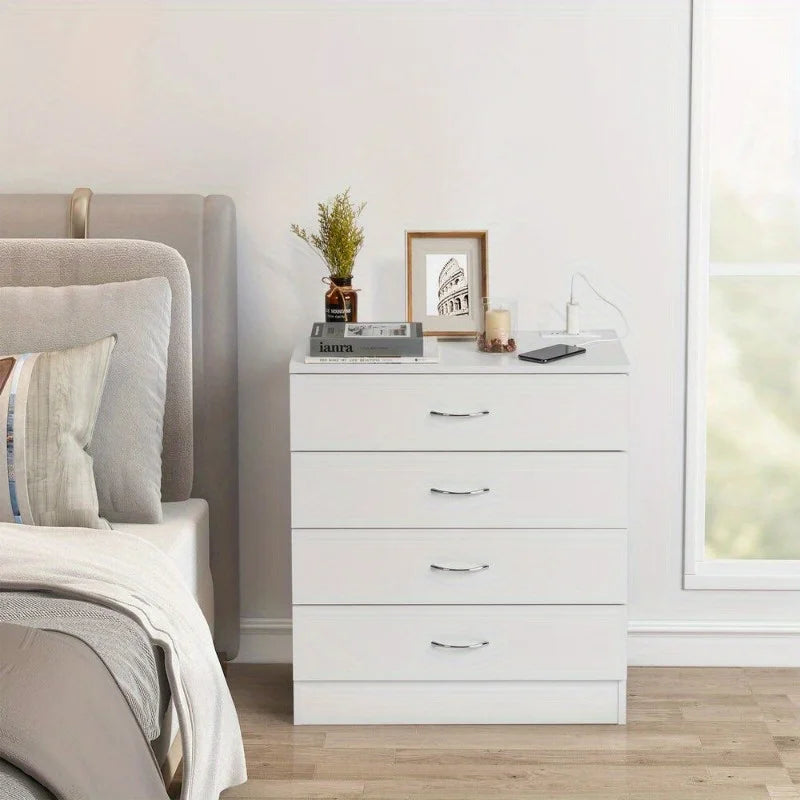 White 4-Drawer Dresser with USB