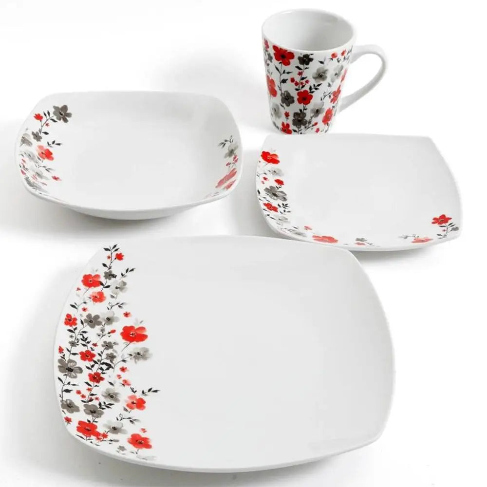 16pc Square Floral Ceramic Dinnerware Set