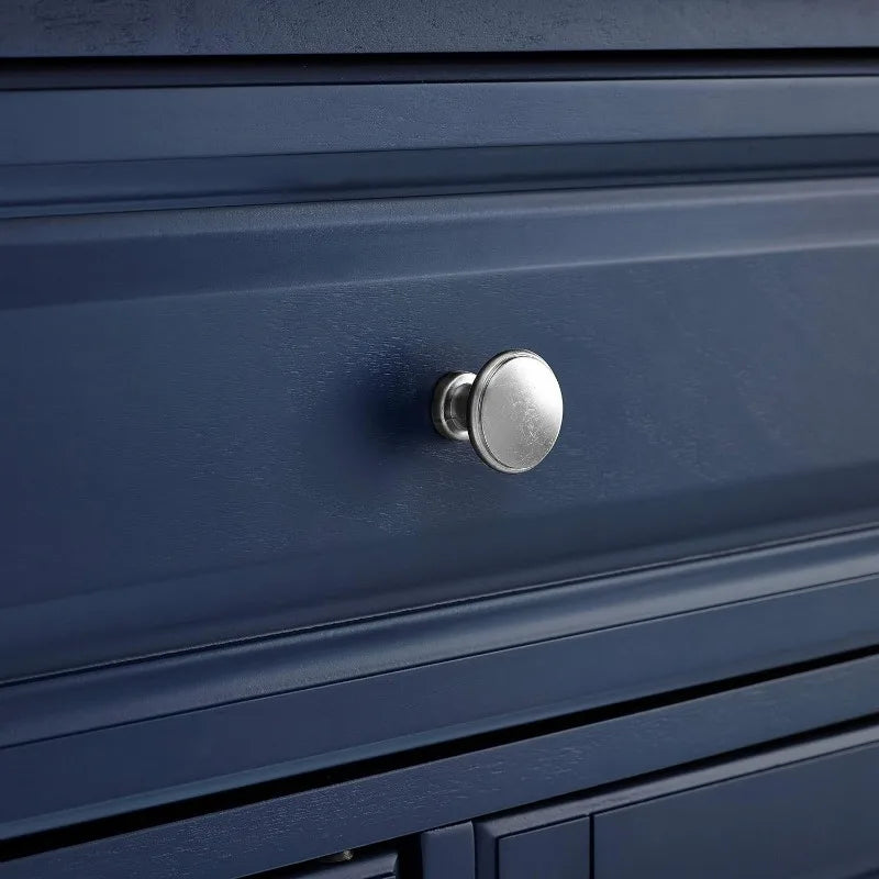 Stationary Navy Kitchen Island with Butcher Block Top