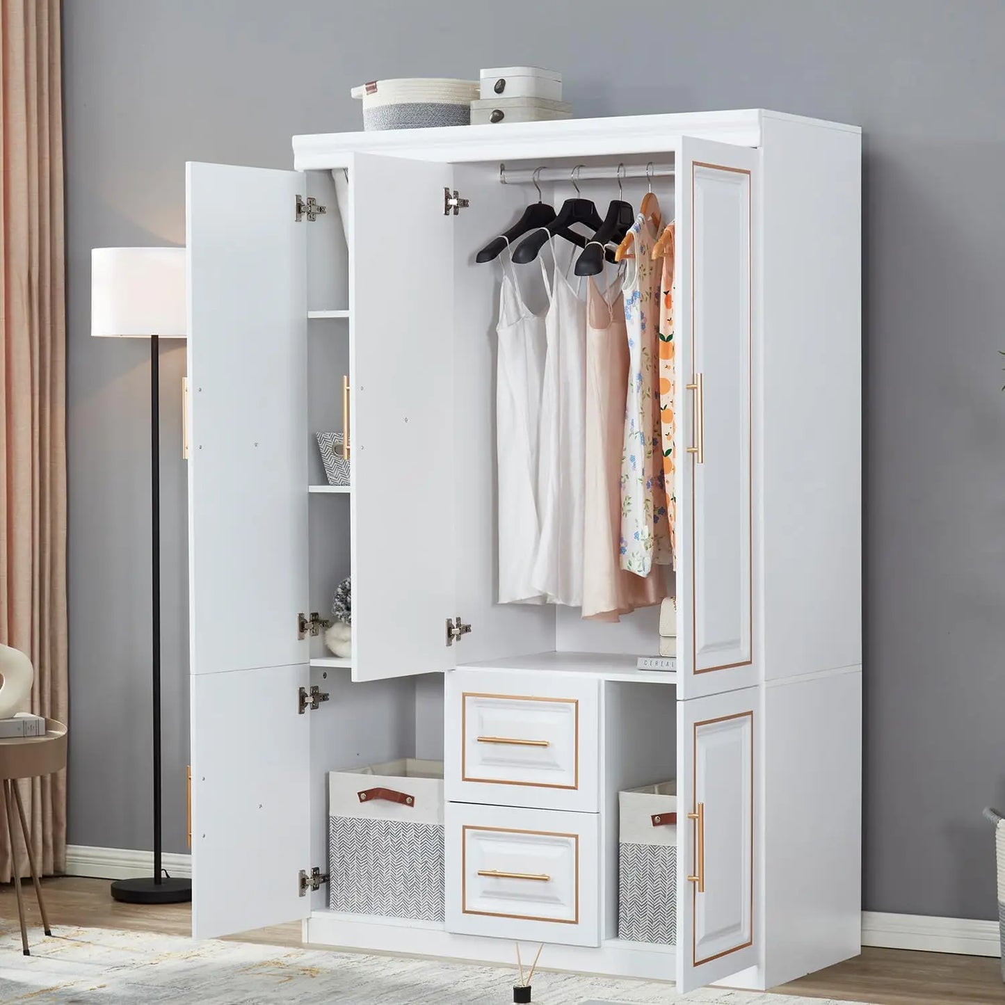 White Armoire with 3 Doors and 2 Drawers