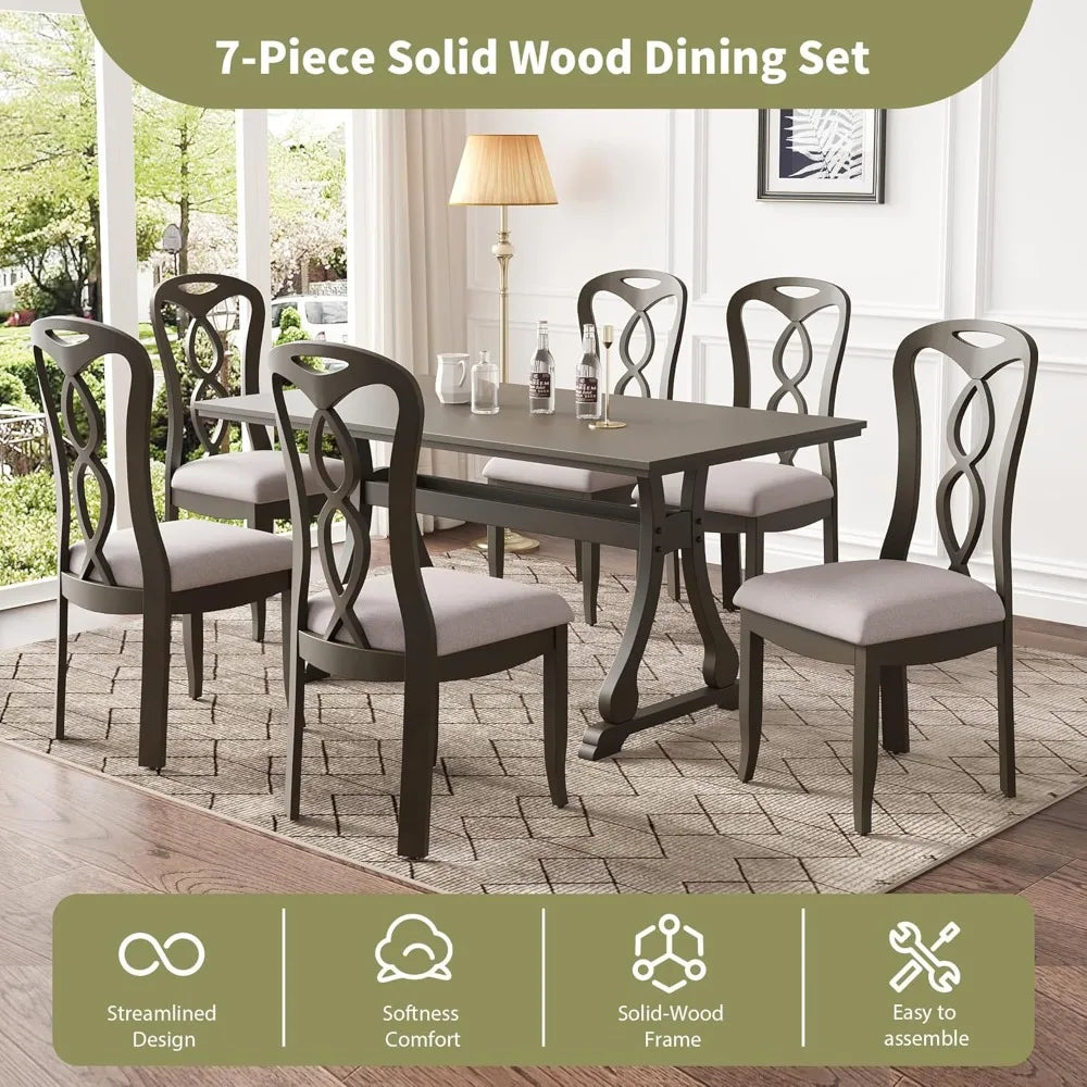 Gray Wood Retro 7 Piece Dining Set