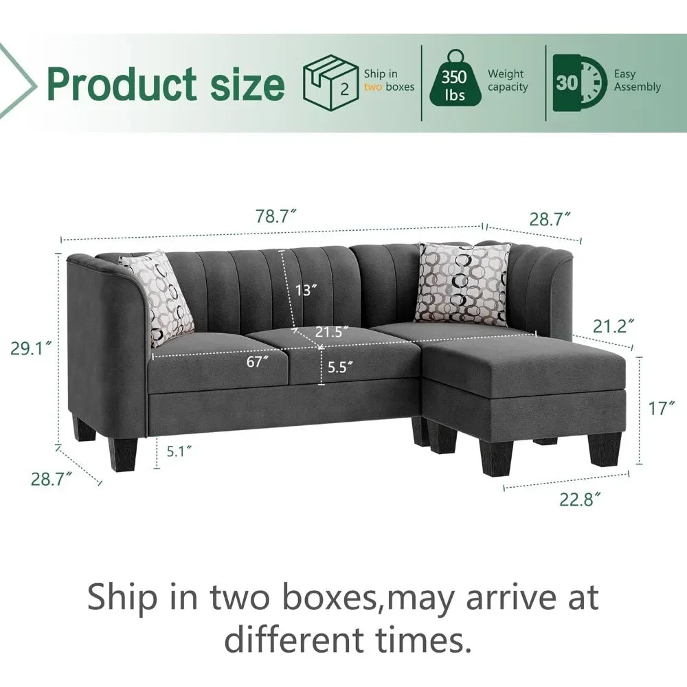 Dimensions of Dark Grey Convertible Sectional Sofa