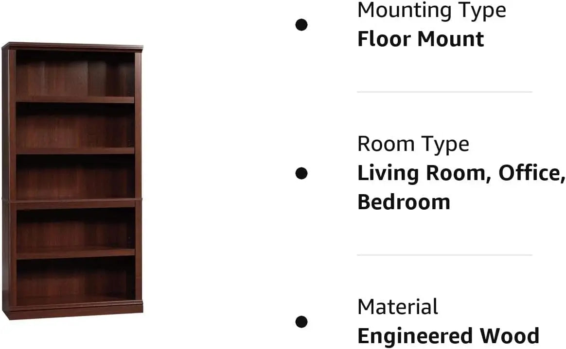 Sauder Cherry Finish 5 Shelf Bookcase