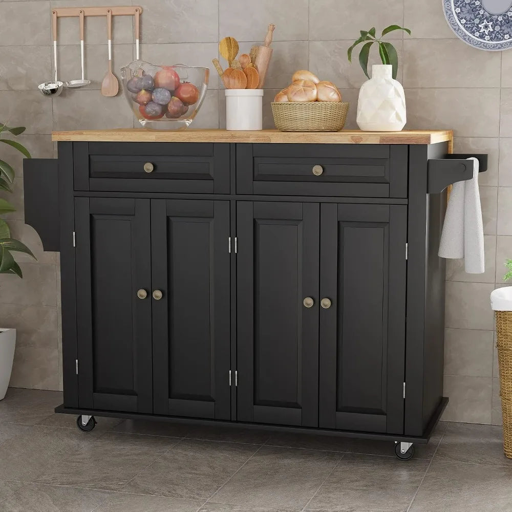 Rolling Kitchen Island with Drop Leaf and Chopping Block