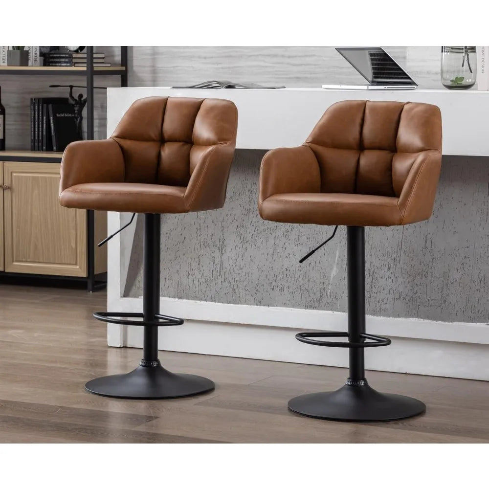 Swivel Bar Stools Set of 2 Leather Counter Height Barstools with Back and Arms Adjustable Bar Stool Chairs Base Kitchen Island