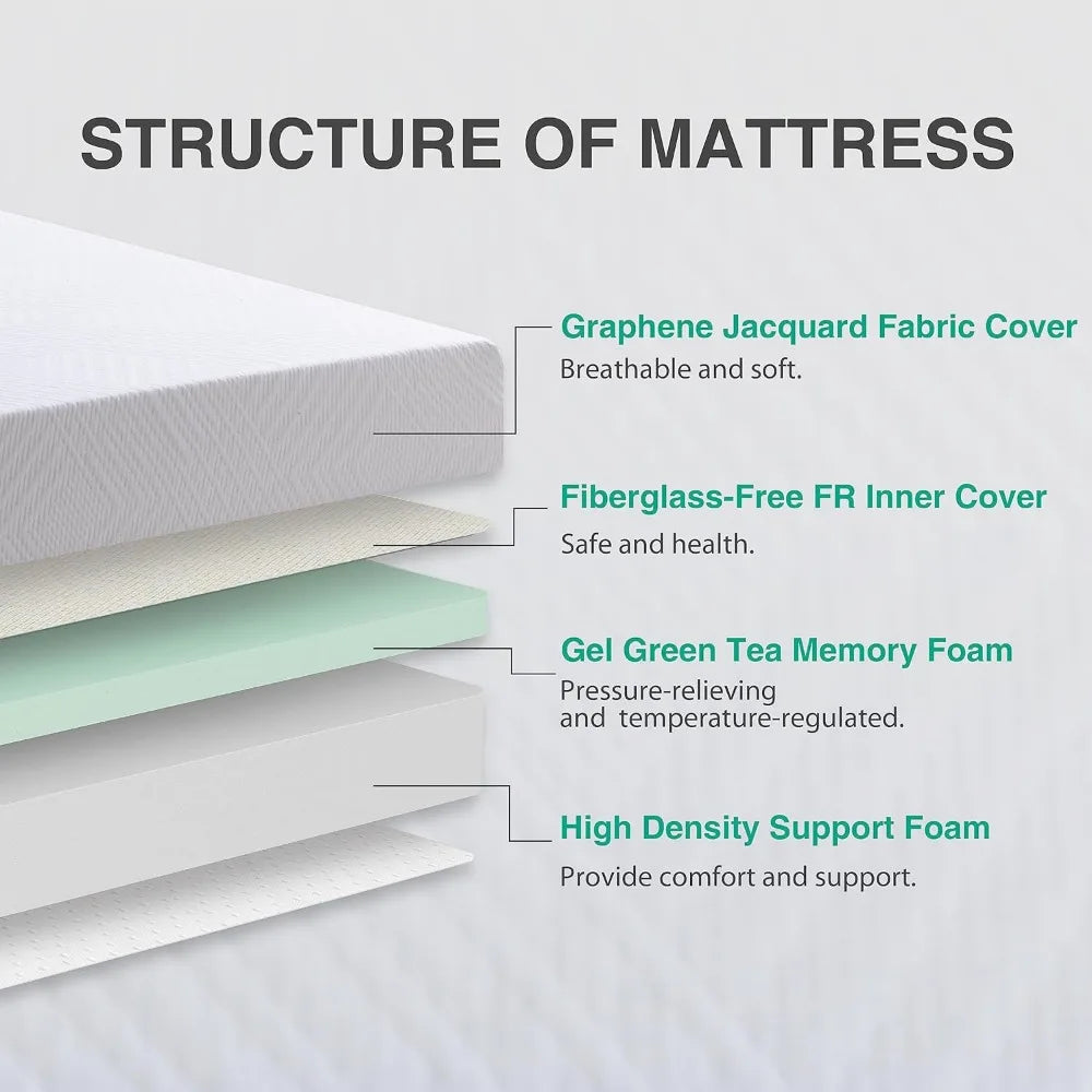 Queen 10 Inch Green Tea Memory Foam Mattress