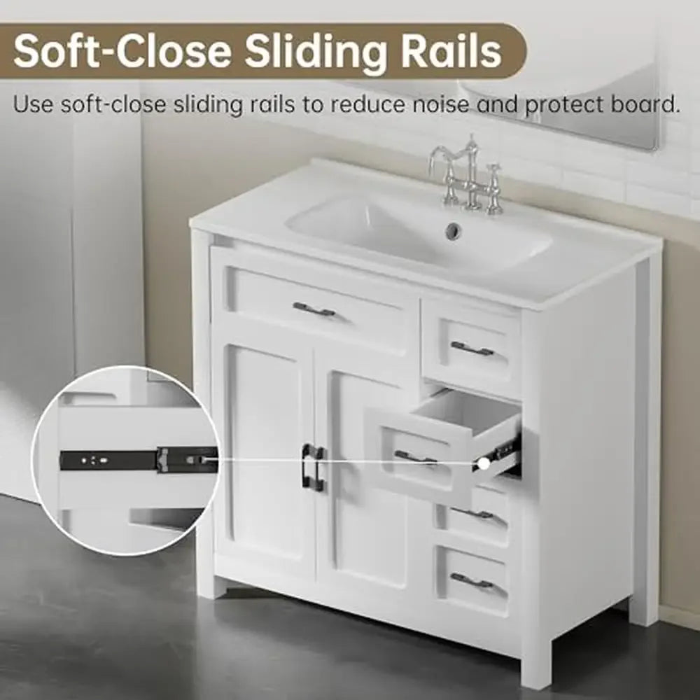 White 30-Inch Bathroom Vanity Cabinet with Ceramic Sink