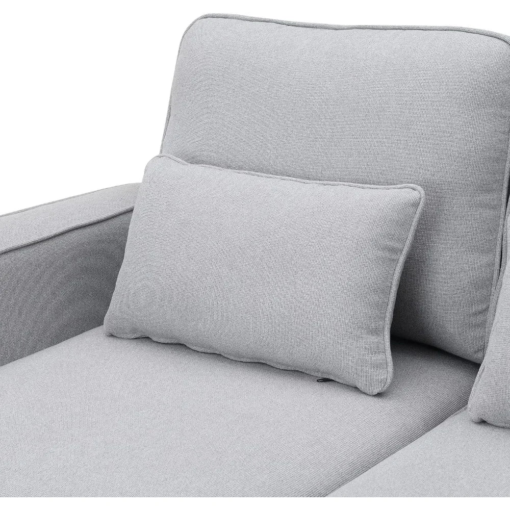 Linen Couch with Armrest Pockets and 4 Pillows