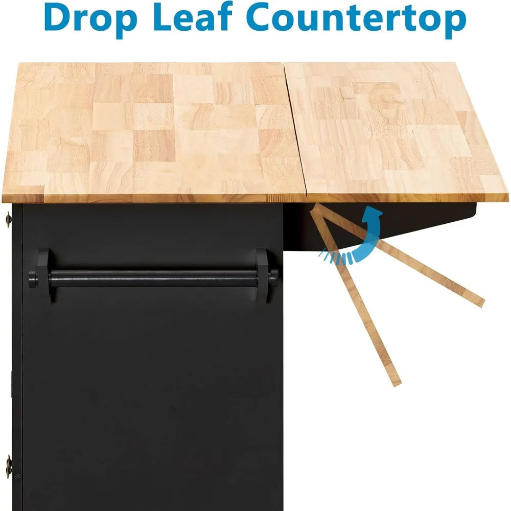 Rolling Kitchen Island with Drop Leaf and Chopping Block