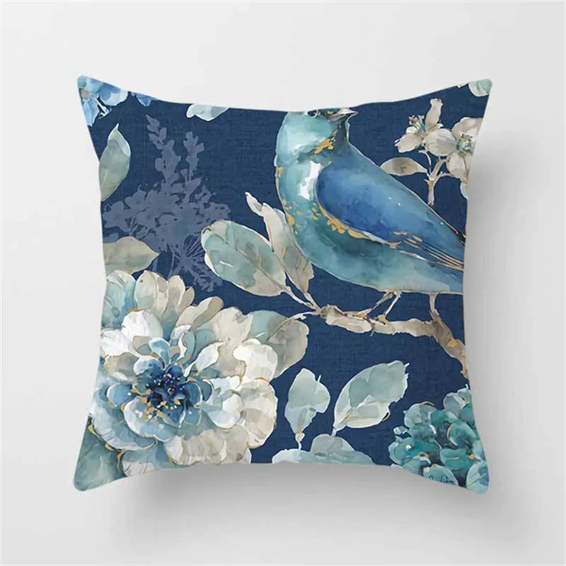 Blue Flower Print Accent Pillow Case