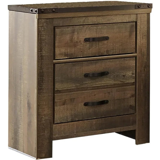 Brown Rustic 2 Drawer Nightstand with USB Charging Stations 40909474431042