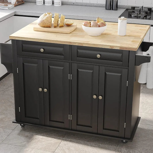 Rolling Kitchen Island with Drop Leaf and Chopping Block