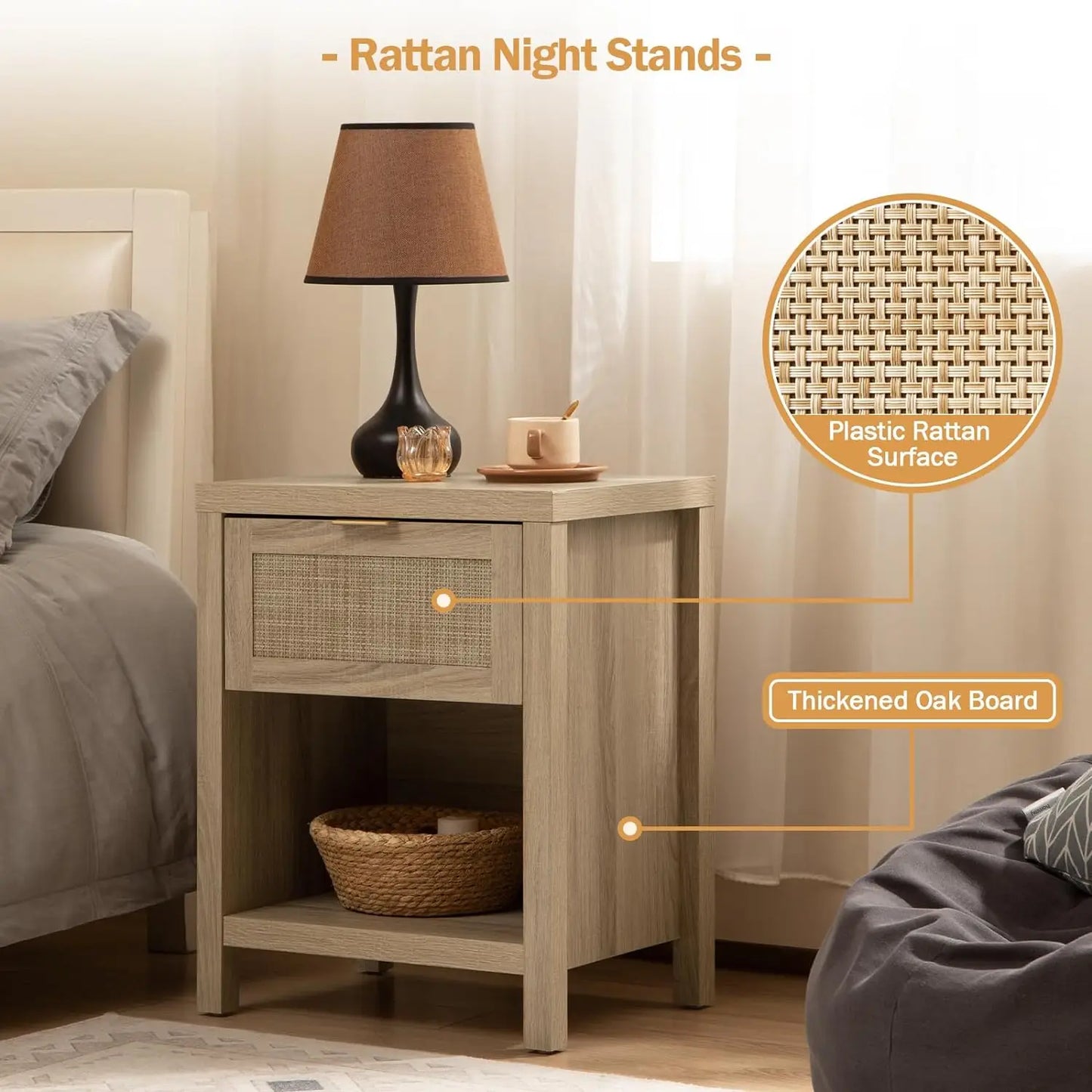 Rattan Nightstands Set of 2