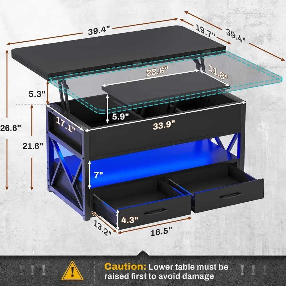 LED Lift Top Coffee Table with Storage