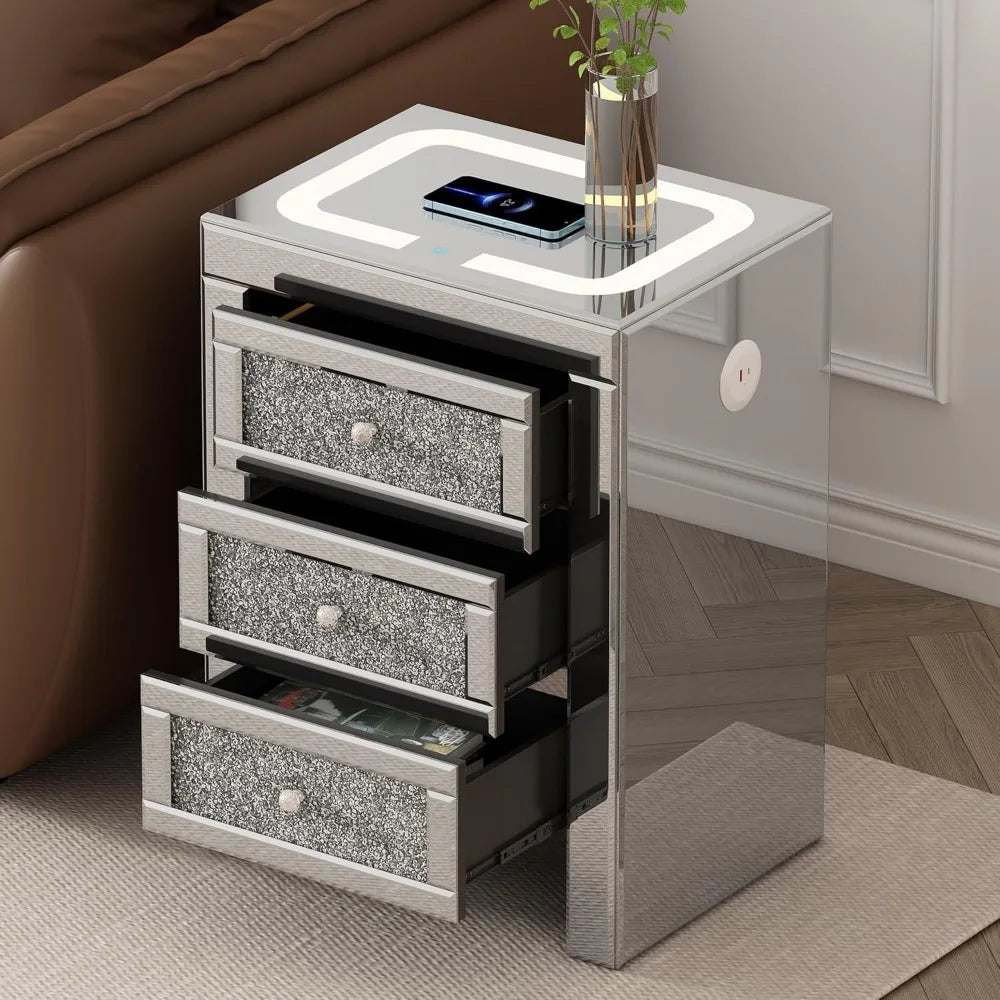 LED Crystal Mirrored Nightstand