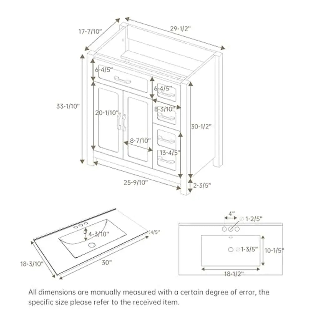 White 30-Inch Bathroom Vanity Cabinet with Ceramic Sink