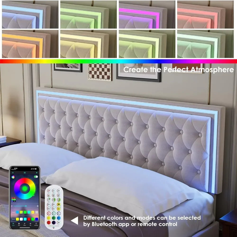 King Tufted Velvet LED Bed Frame with Drawers