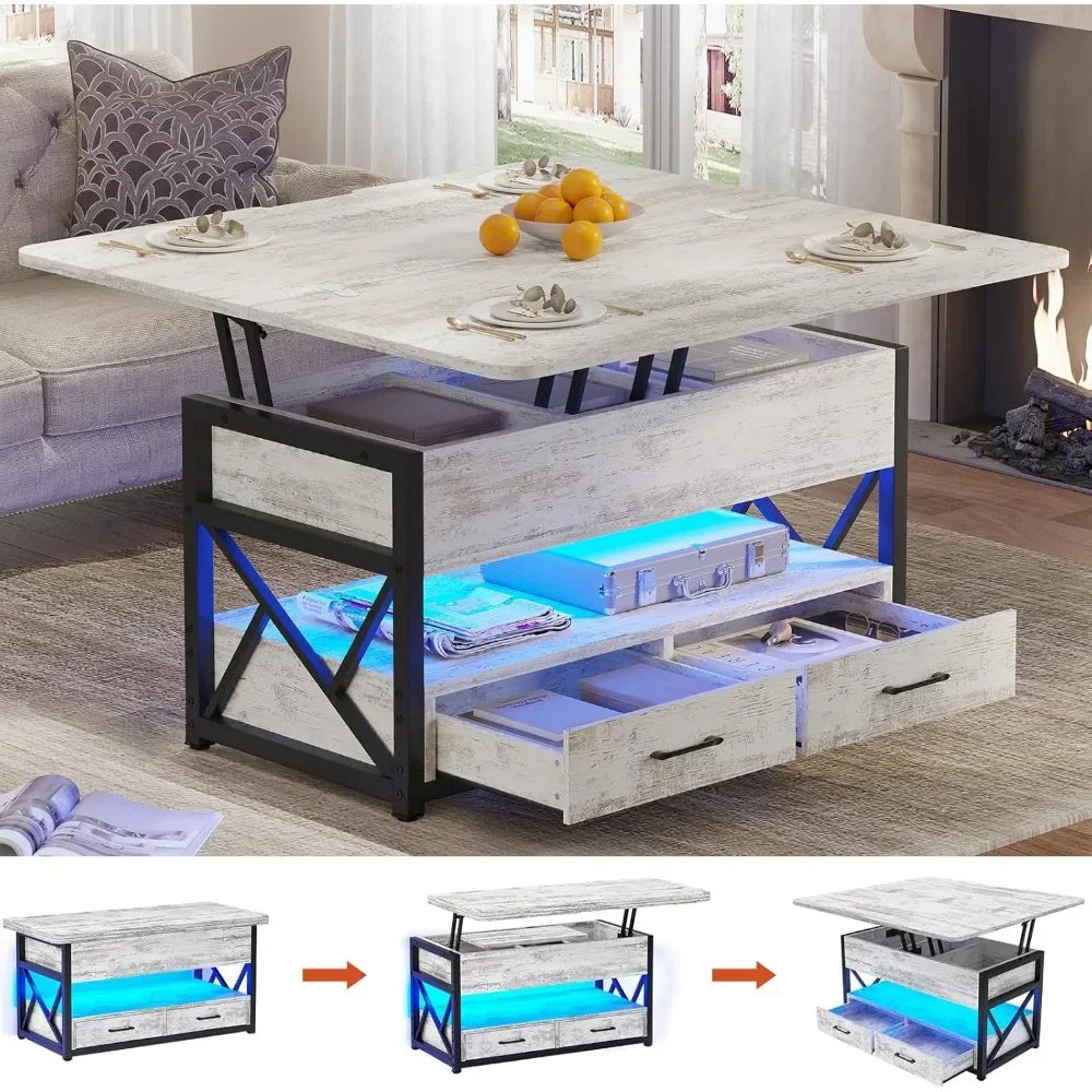 LED Lift Top Coffee Table with Storage