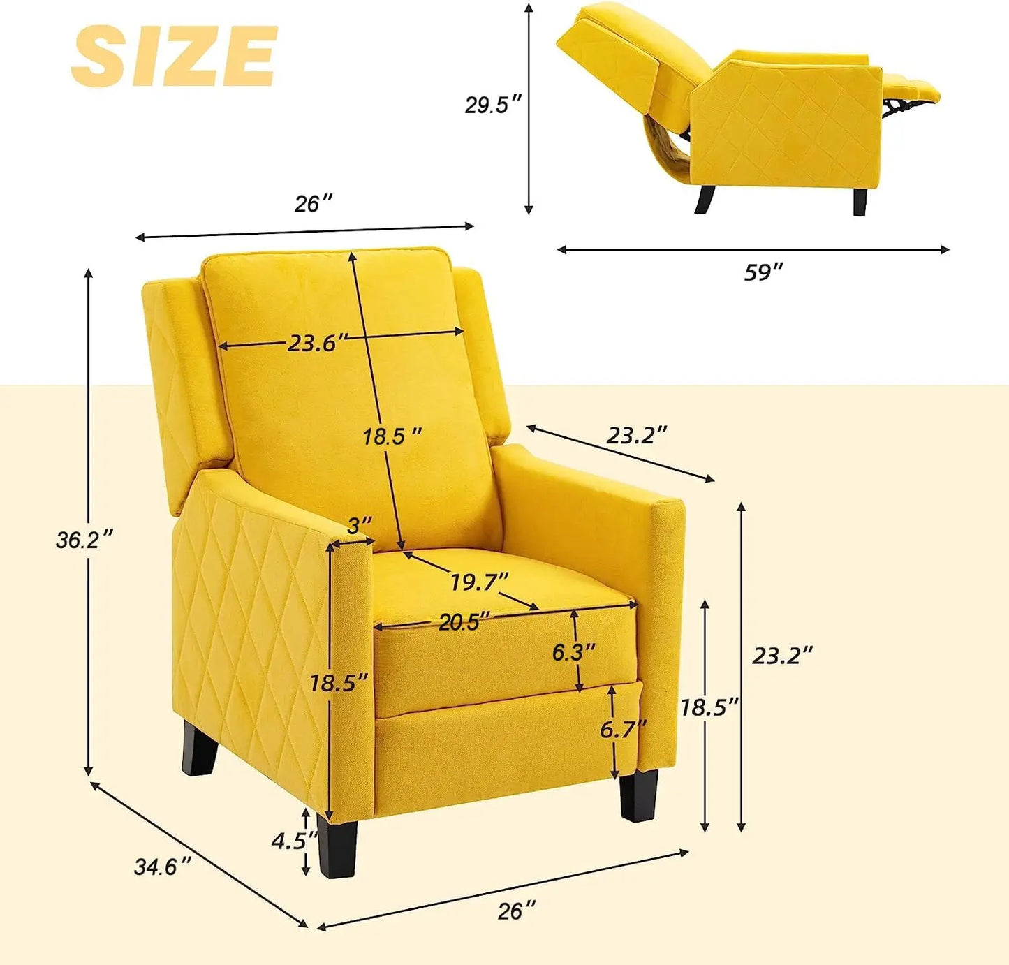 Yellow Push Back Recliner Chair