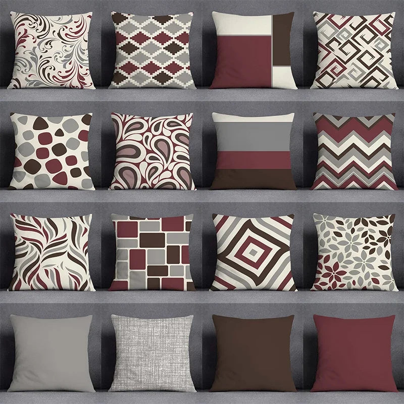 Burgundy & Brown Geometric 18" Home Decor Accent Pillow Covers 