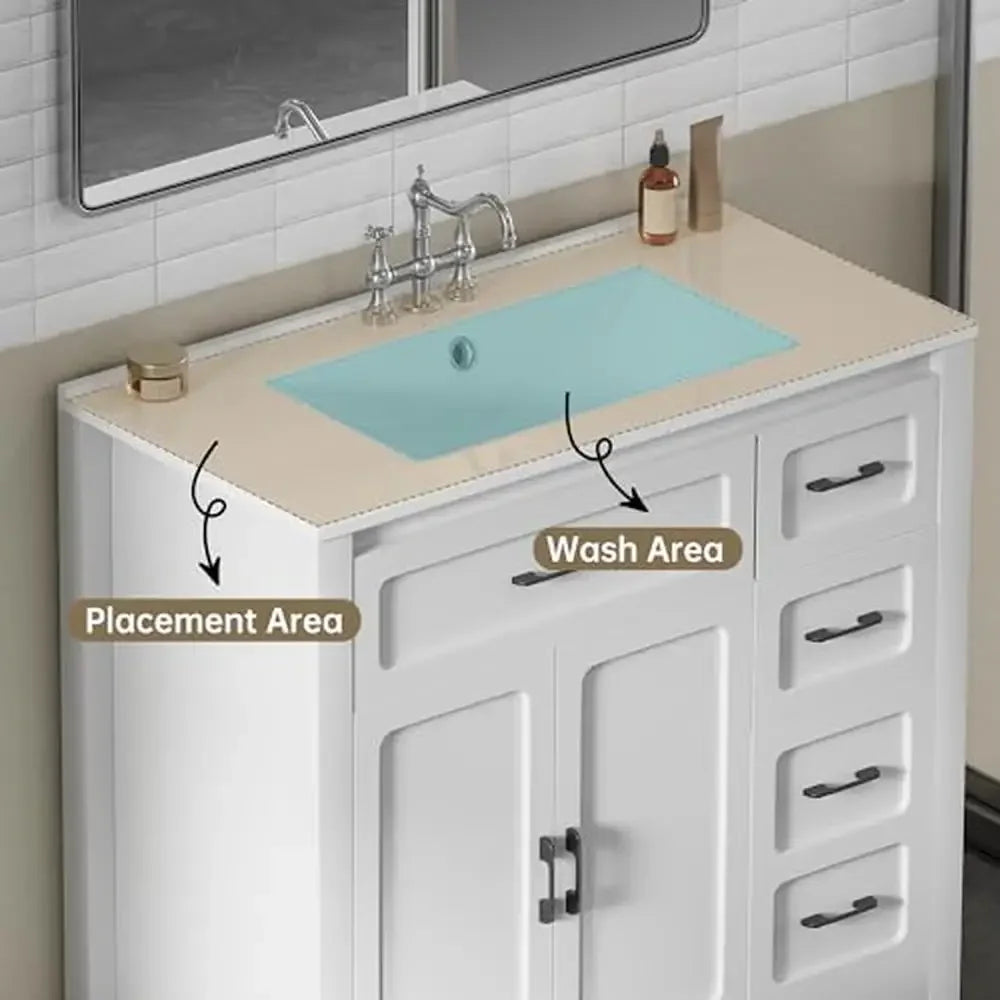 White 30-Inch Bathroom Vanity Cabinet with Ceramic Sink