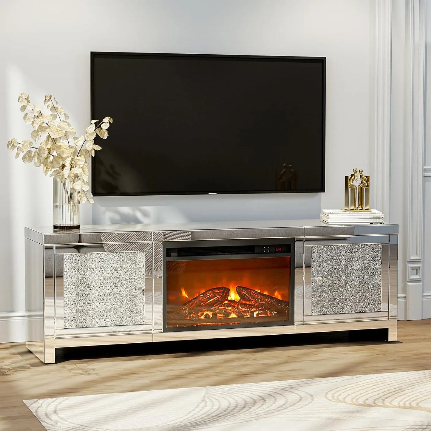 Mirrored Fireplace TV Stand