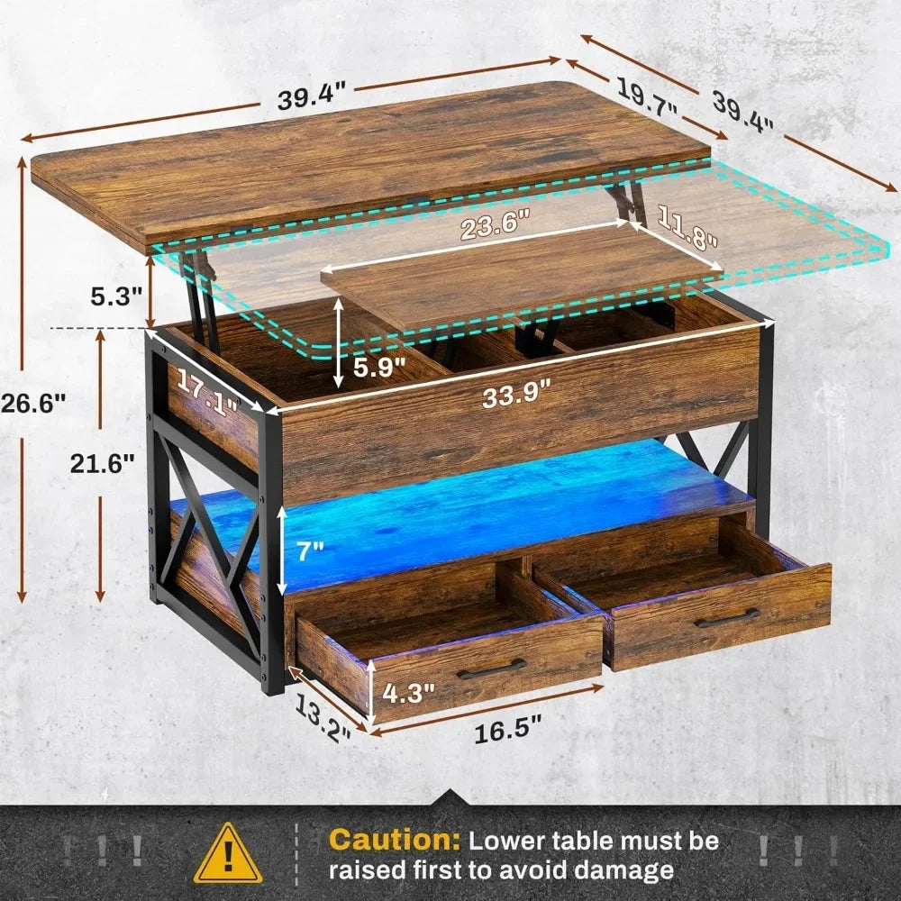 LED Lift Top Coffee Table with Storage