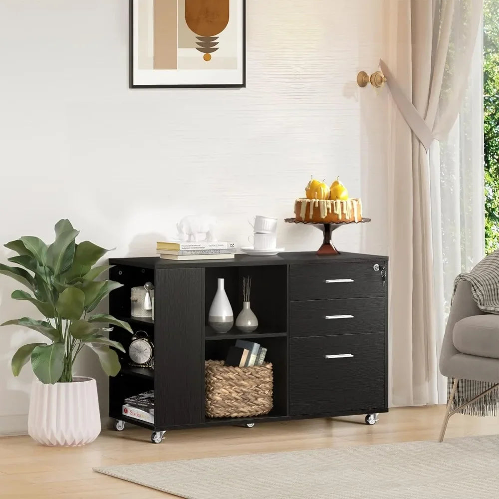 Black Locking Drawer Wheeled Storage Cabinet 