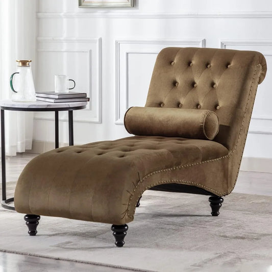 Brown Velvet Button Tufted Recliner