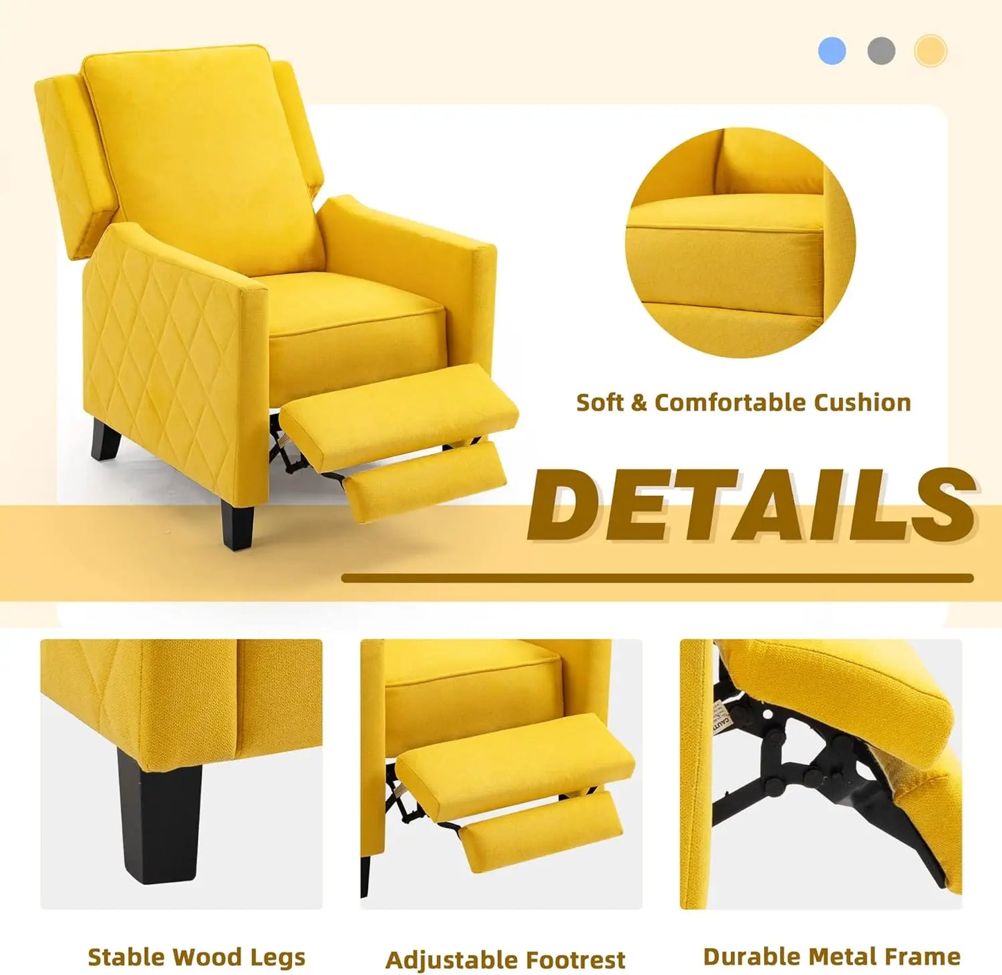 Yellow Push Back Recliner Chair