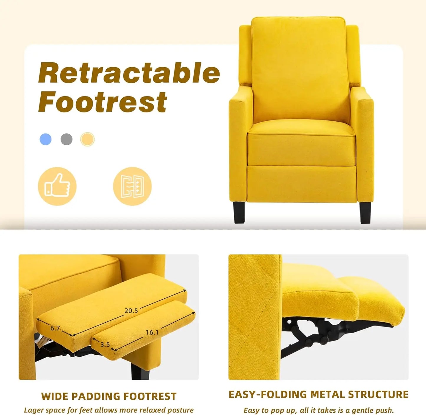 Yellow Push Back Recliner Chair