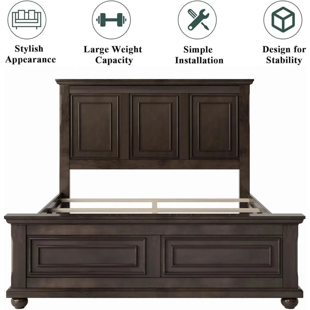 Pinewood Bed Frame with Wood Panel Base