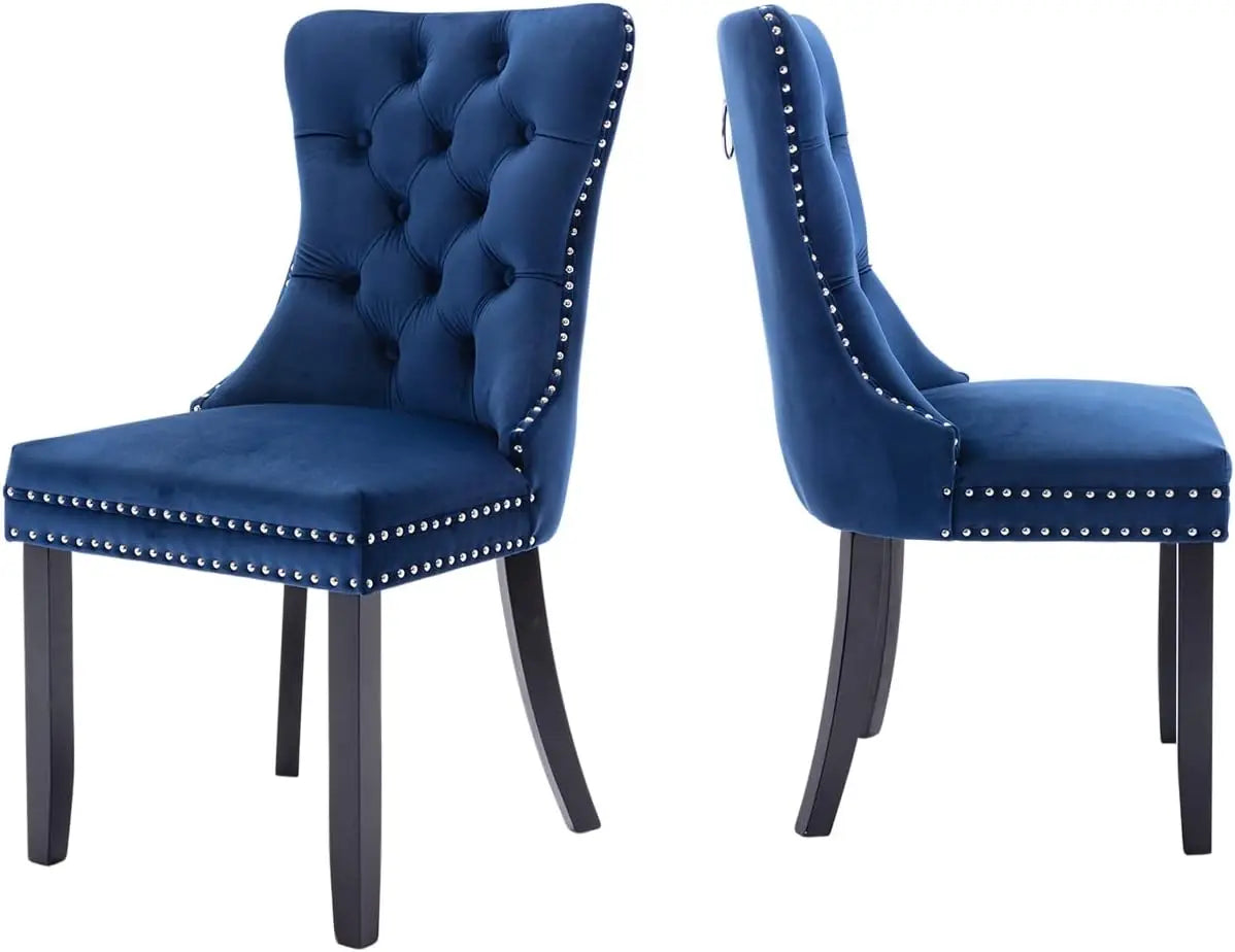 Blue Luxury Tufted Velvet Nailhead Dining Chairs Set of 6