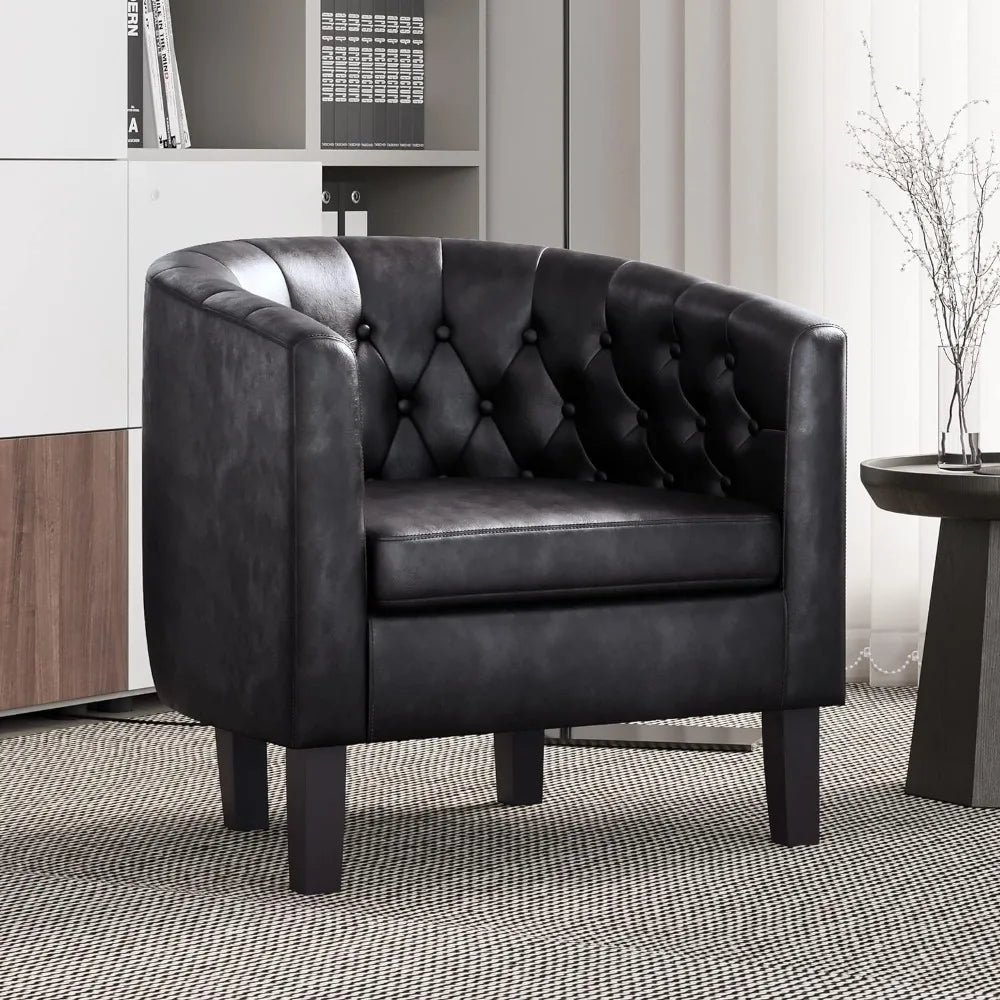 Black Tufted Barrel Club Chair