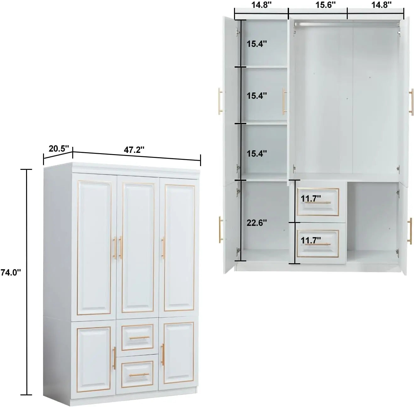 White Armoire with 3 Doors and 2 Drawers