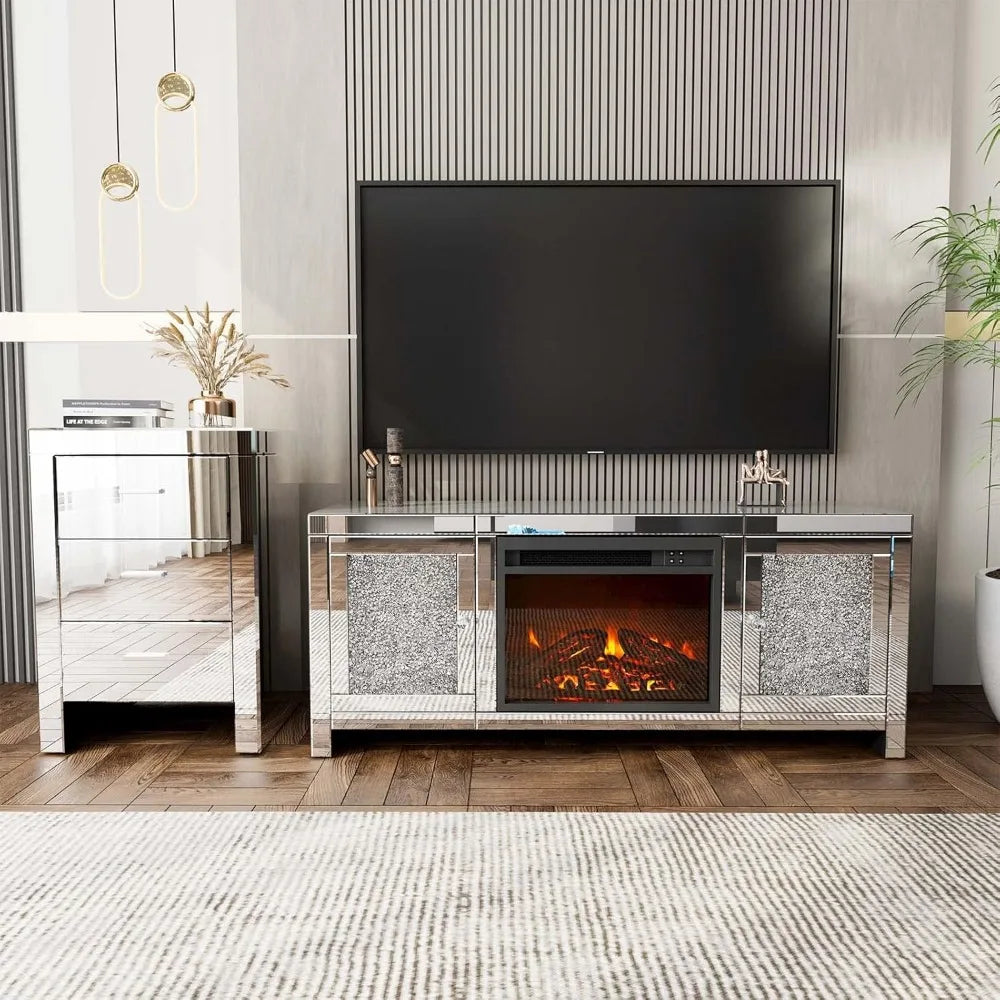 Mirrored Fireplace TV Stand