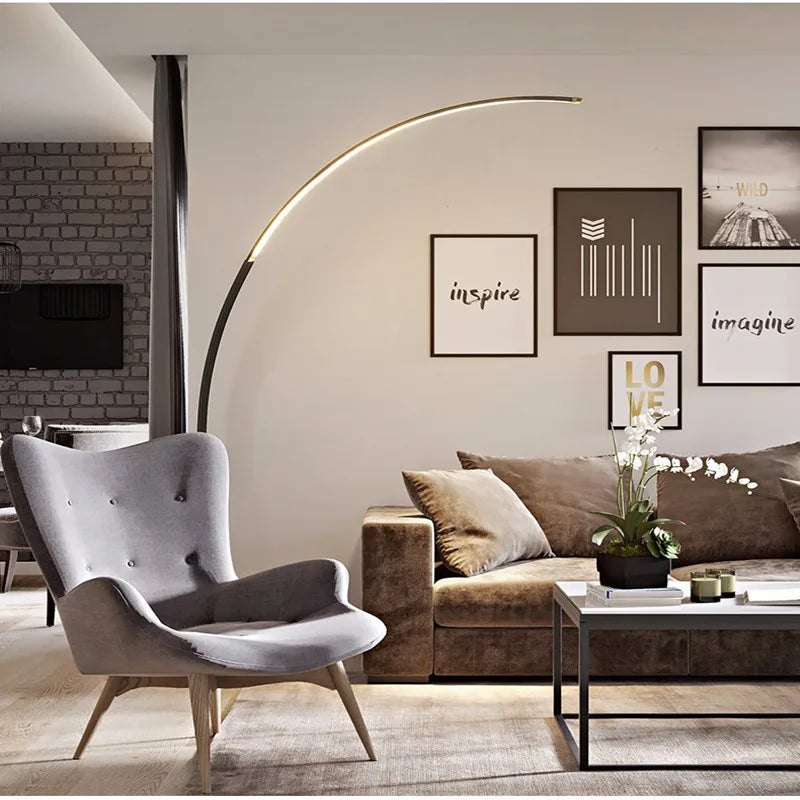 Long Arcing Black Modern LED Floor Lamp