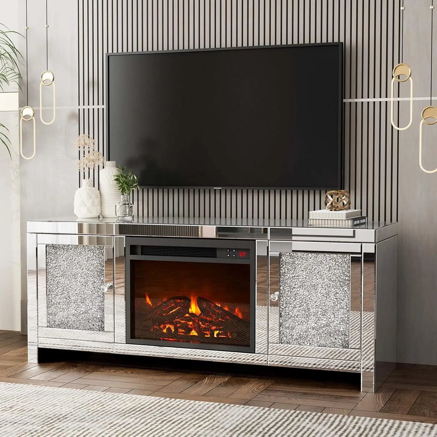 Mirrored Fireplace TV Stand