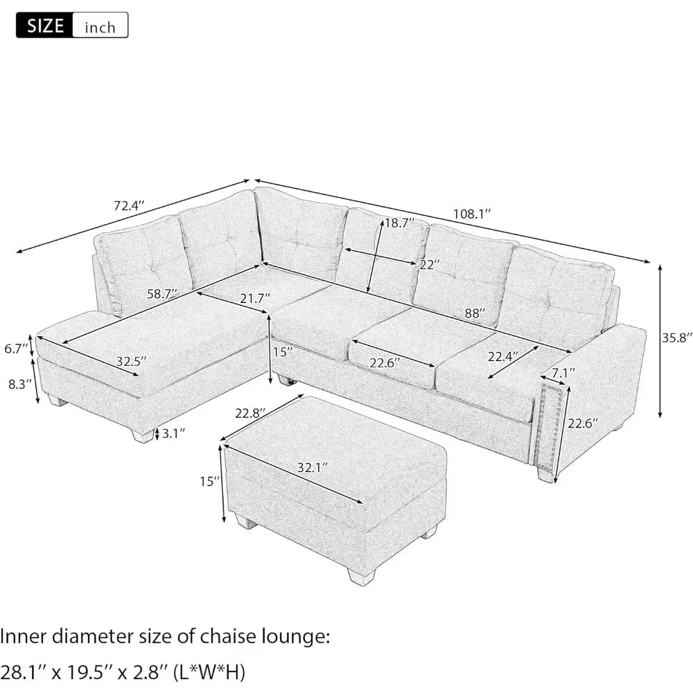 L Shape Sectional Sofa with Storage Ottoman & Chaise