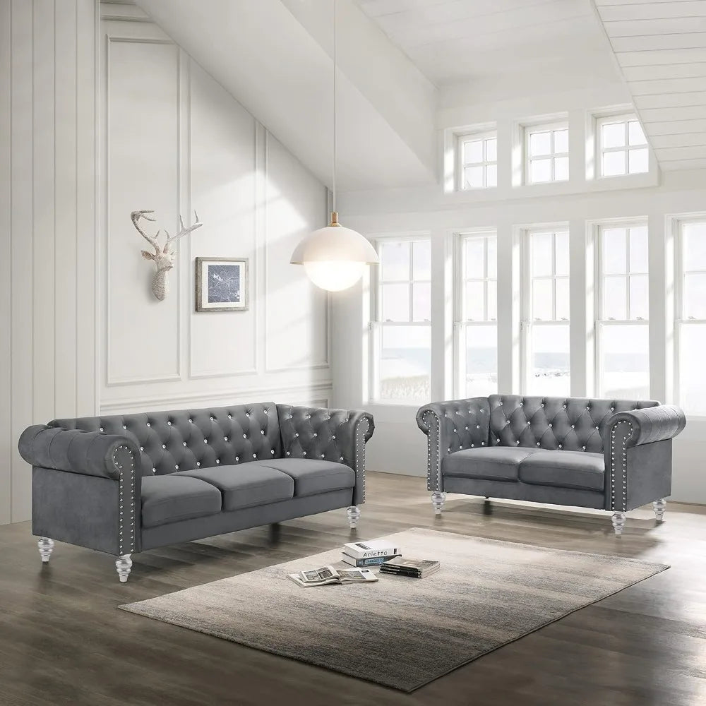 Glam Velvet Button Tufted Chesterfield Sofa